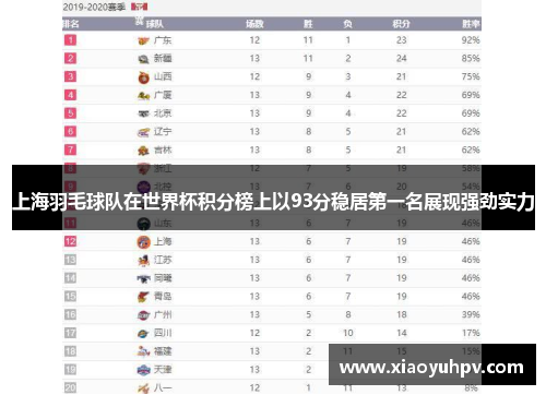 上海羽毛球队在世界杯积分榜上以93分稳居第一名展现强劲实力